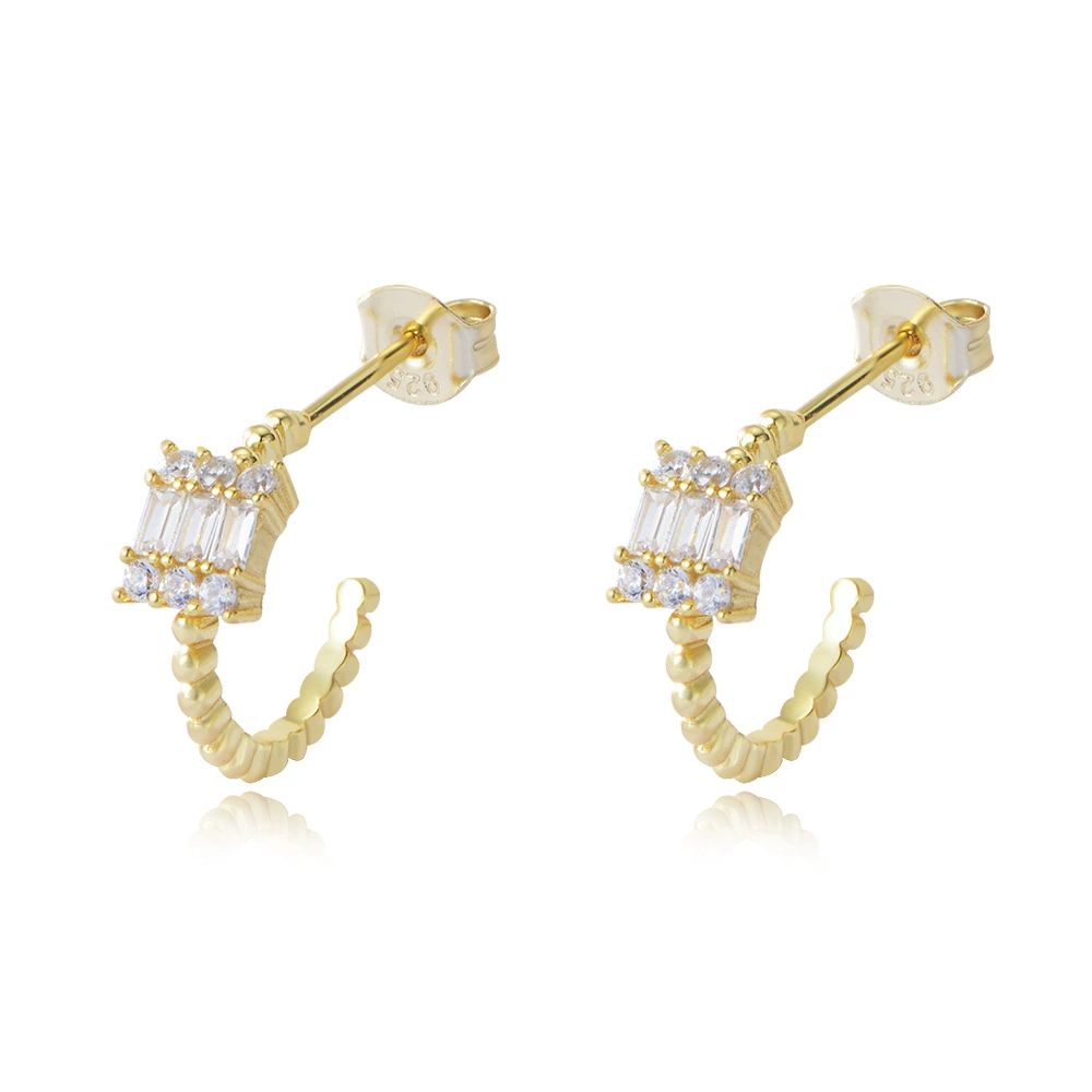 INS2218-925 Sterling Silver Created White Sapphire Half Hoop Earrings
