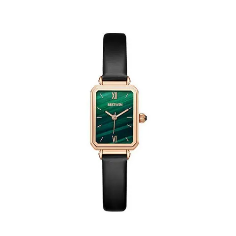 W-2029-OLEVS Fashion Retro Square Watches for Women Green Stone Square Watch Ladies Gold Analog Quartz Watches