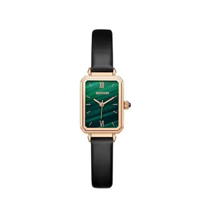 W-2029-OLEVS Fashion Retro Square Watches for Women Green Stone Square Watch Ladies Gold Analog Quartz Watches