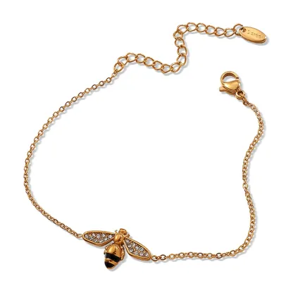 INS4028-Dainty Honey Bee Charm Bracelet For Women Adjustable Chain Stainless Steel Cute CZ Insect Bumble Bee Stackable Link Bracelet Delicate Good Luck Jewelry Graduation Inspirational Gifts For Best Friend