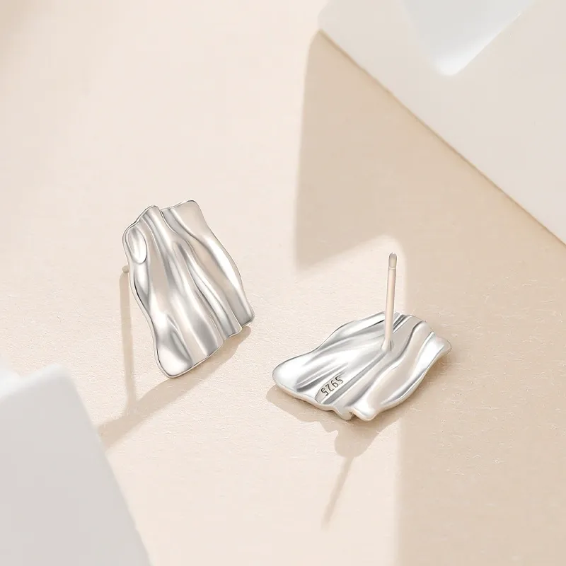 INS2202-Geometric Rectangle Gold Plated Stud Earrings Irregular Hammered Chunky Statement Square Earrings for Women Trendy