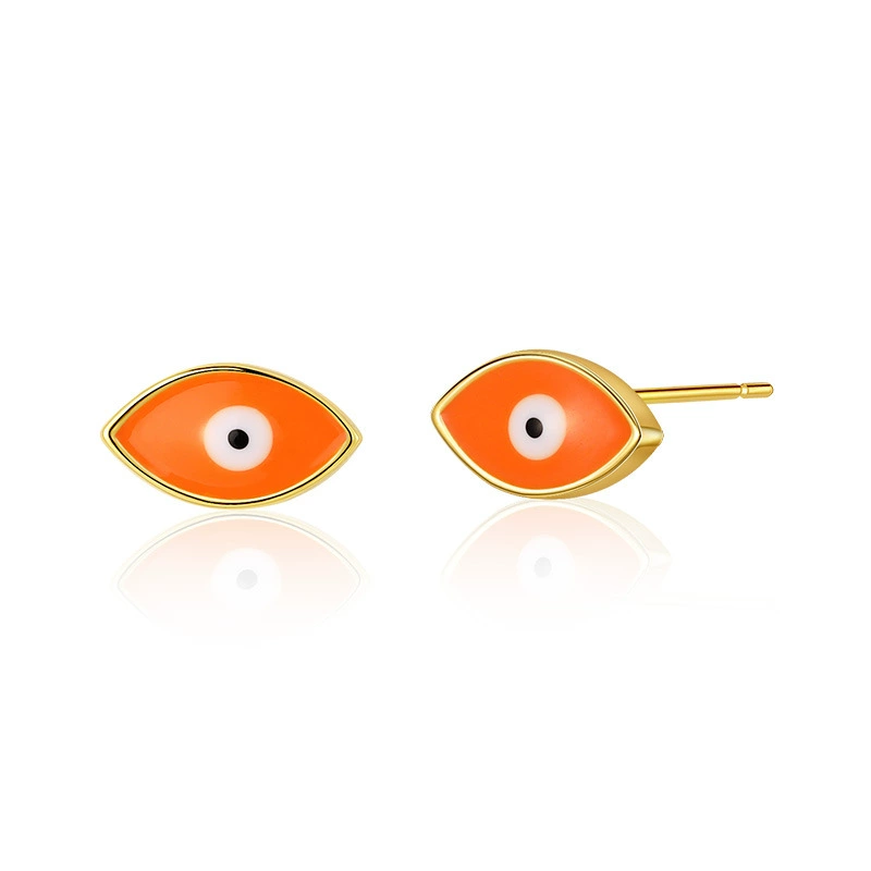 INS2327-Evil Eye Enamel Stud Earrings Real Solid 14K Yellow Gold