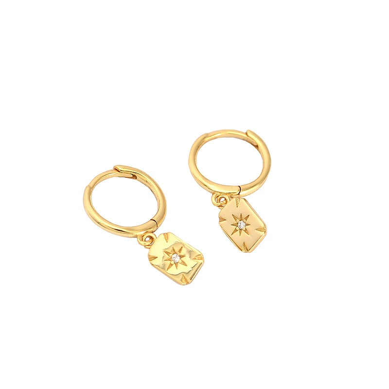 INS2309-Star Burst Square Dangle Hoop Earrings for Women Teen Girls 925 Sterling Silver Cubic Zirconia Crystal Cartilage Tiny Small Huggie Hoops Rectangle Drop Dangling Earring Cuffs Fashion Jewelry Gifts Hypoallergenic-Gold