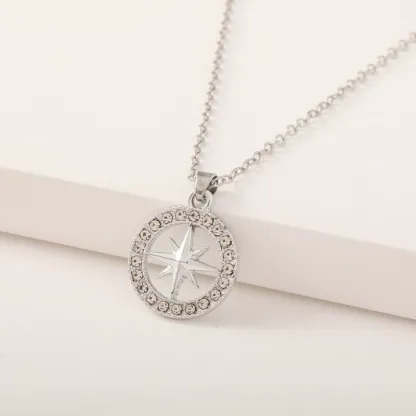 INS3097-SKZ Compass Necklace Pendant Jewelry Stray Inspired Merch Cubic Zirconia 18K Gold Plated for Stay Fans Gifts