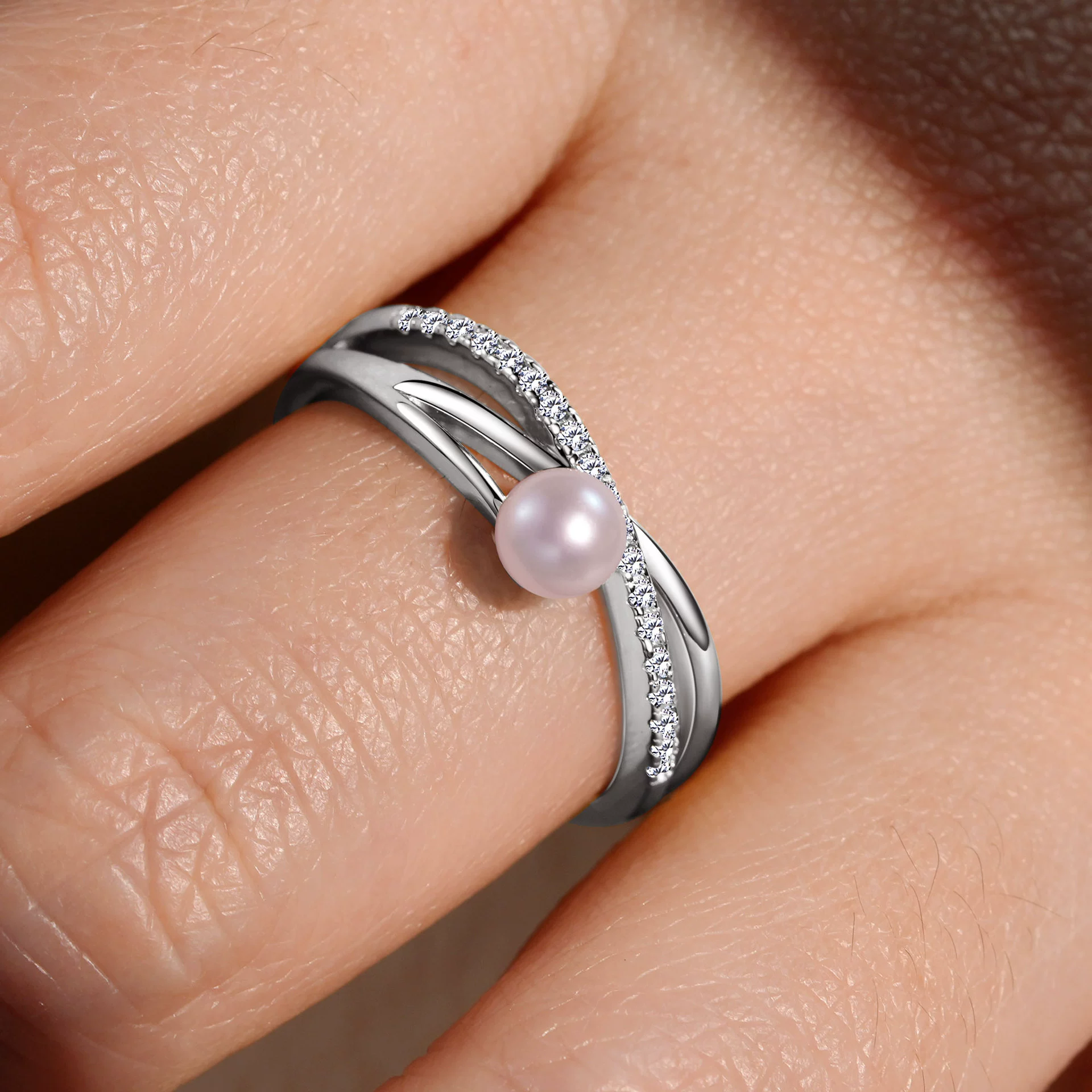 INS1268-LeCalla 925 Sterling Silver Pearl Rings for Women | Women's Wedding Band Promise Ring with Pearl & Cubic Zirconia | Ring Size 5-9No533