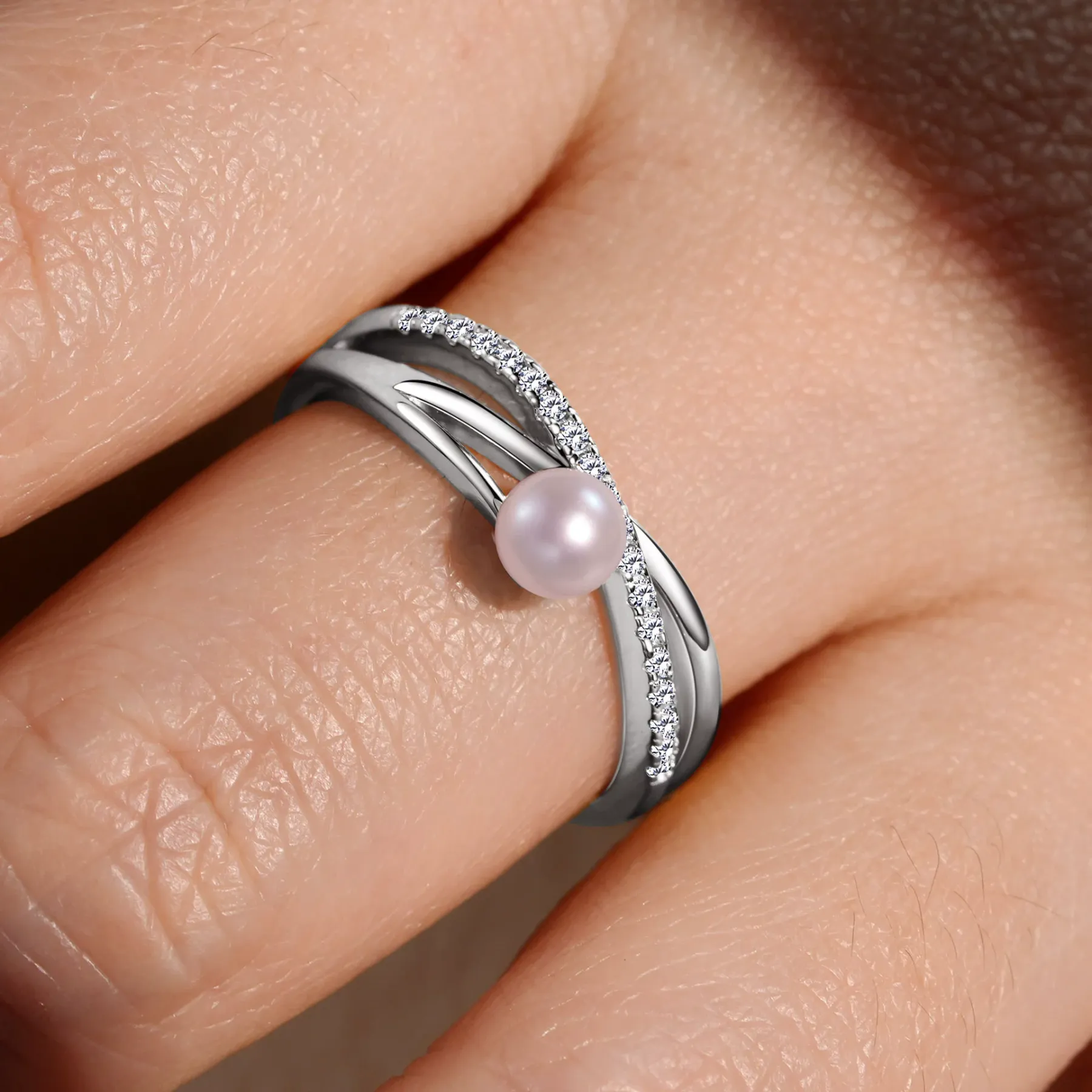 INS1268-LeCalla 925 Sterling Silver Pearl Rings for Women | Women's Wedding Band Promise Ring with Pearl & Cubic Zirconia | Ring Size 5-9No533