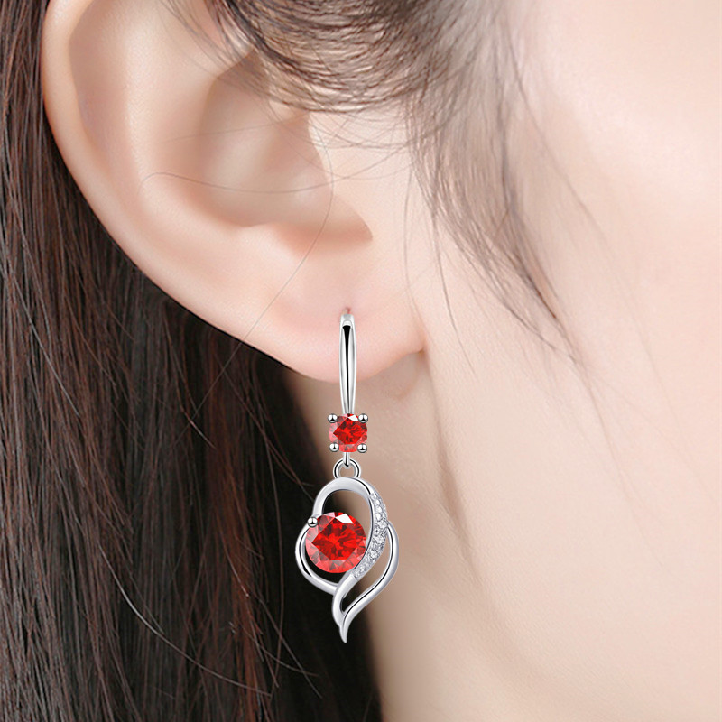 INS2260-925 Sterling Silver Dangle Earrings for Women Nickel Free Hypoallergenic Earrings for Women Trendy Fashion Heart Dangle Drop Sparkly Crystal Earrings for Women