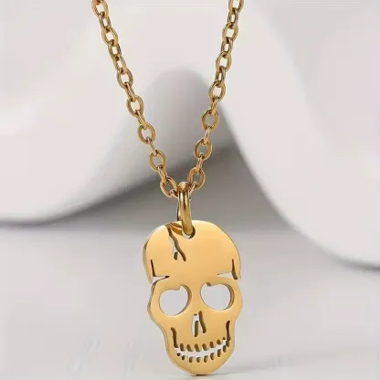 INS3225-Jude Jewelers Stainless Steel Gothic Skull Style Halloween Biker Pendant Necklace