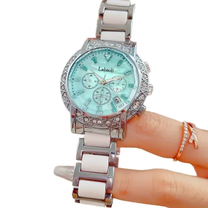 W-2036-Women Elegant Chronograph Rotatable Bezel Mineral Glass Luminous Watch Stainless Steel Waterproof Date Analog Quartz Watch Fashion Business Dress Wrist Watch