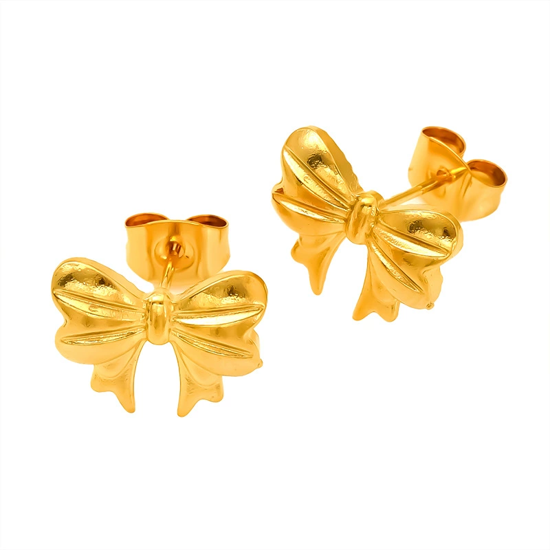 INS2102-Bow Gold-Plated Stainless Steel Tiny Stud Earrings, Cartilage Helix Piercing Jewelry