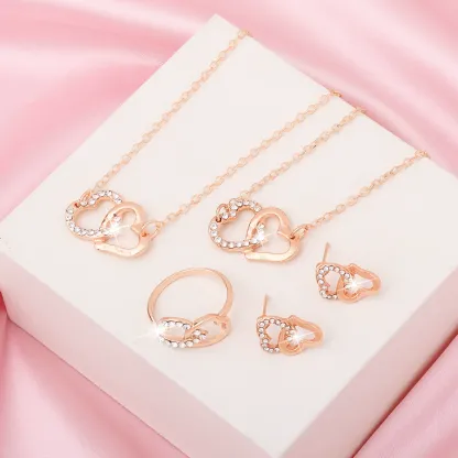 INS3027-Dainty Heart Necklace for Women Rose Gold White Gold Plated Cubic Zirconia Interlocking Open Heart Pendant Delicate Choker Necklaces (Rose Gold)