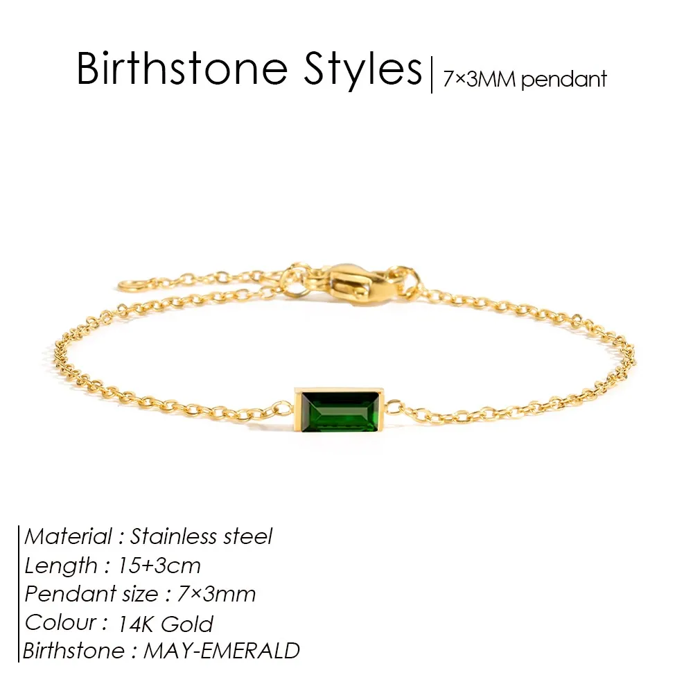 INS4020-FUNEIA Birthstone Gold Bracelets for Women Non Tarnish Trendy Dainty 14K Gold Plated Bracelet Stack Stackable Blue Green May Emerald Friendship Bracelets Jewelry Gifts for Mom Best Friend