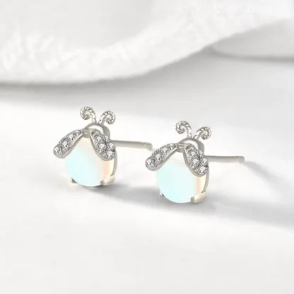 INS2257-Carol&Allen 925 Sterling Silver Stud Earrings Firefly Inlaid Moonstone Cubic Zirconia Glittering Shiny