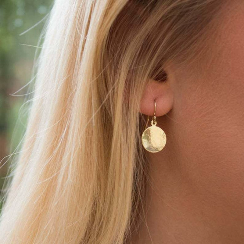 INS2345-Dainty Small & Hammered Circle Disc, Gold, Silver and Twotone Simple & Lightweight Dangle Drop Earrings for Women