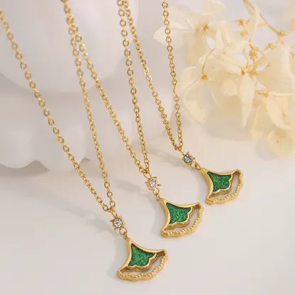 INS3157-CHOW SANG SANG Delicate Gold 18K Rose Gold Enamel Gingko Leaf Bracelet, Necklace for Women 92255B 92255N