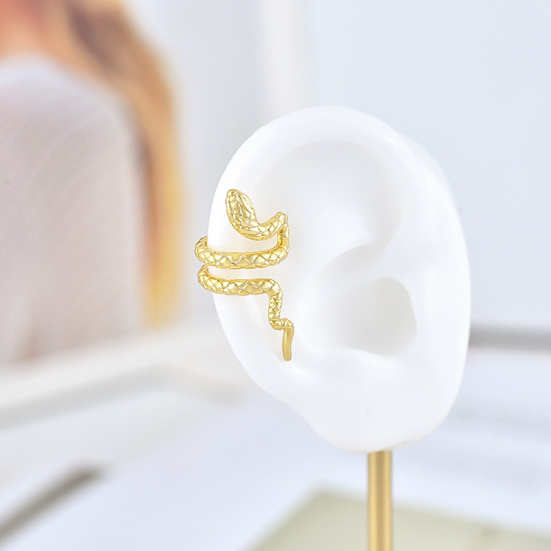 INS2297-Gold Punk Snake Cuff Wraps Crawler Climber Studs Earrings for Women Dainty Cartilage Piercing Statement Jewelry