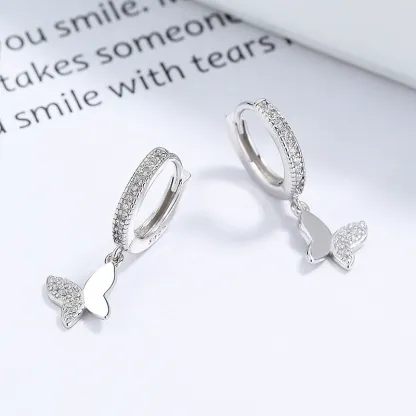 INS2183-Cute Butterfly Small CZ Cartilage Cuff Hoop Earrings With Tiny Charm Dangle Drop for Women S925 Sterling Silver Dainty Fashion Huggie Hoops Fashion Elegant Jewelry for Daughter Sister Bff