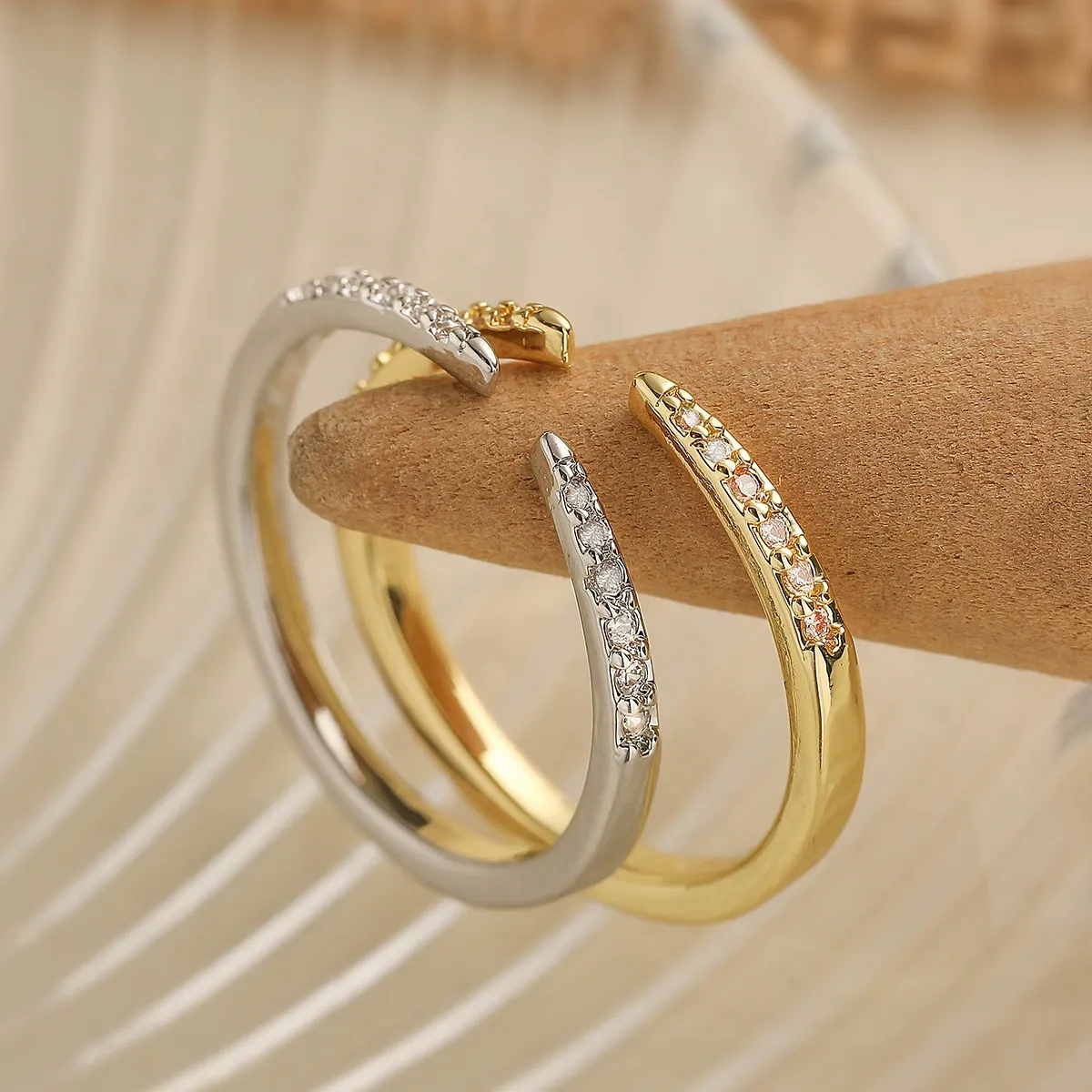 INS1019-PAVOI 18K Gold Plated Open Eternity Ring | Cubic Zirconia Stacking Bands for Women | Dainty Stackable Rings for Women