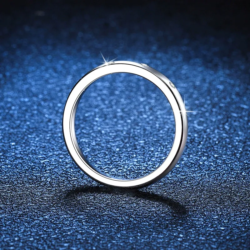 INS1096-Round Cut Moissanite Engegament Simple Ring Band For Women 18 K White Gold Plated S925 Sterling Silver Ring