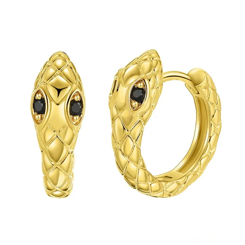 INS2180-Snake Design Hoop Earrings, Textured Geometric Pattern, Retro Style