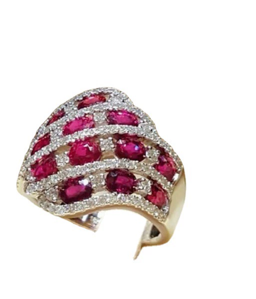 INS1228-HAIXIAN Red Gemstone Ring for Women,Platinum Plated Crystal Ring Jewelry for Her