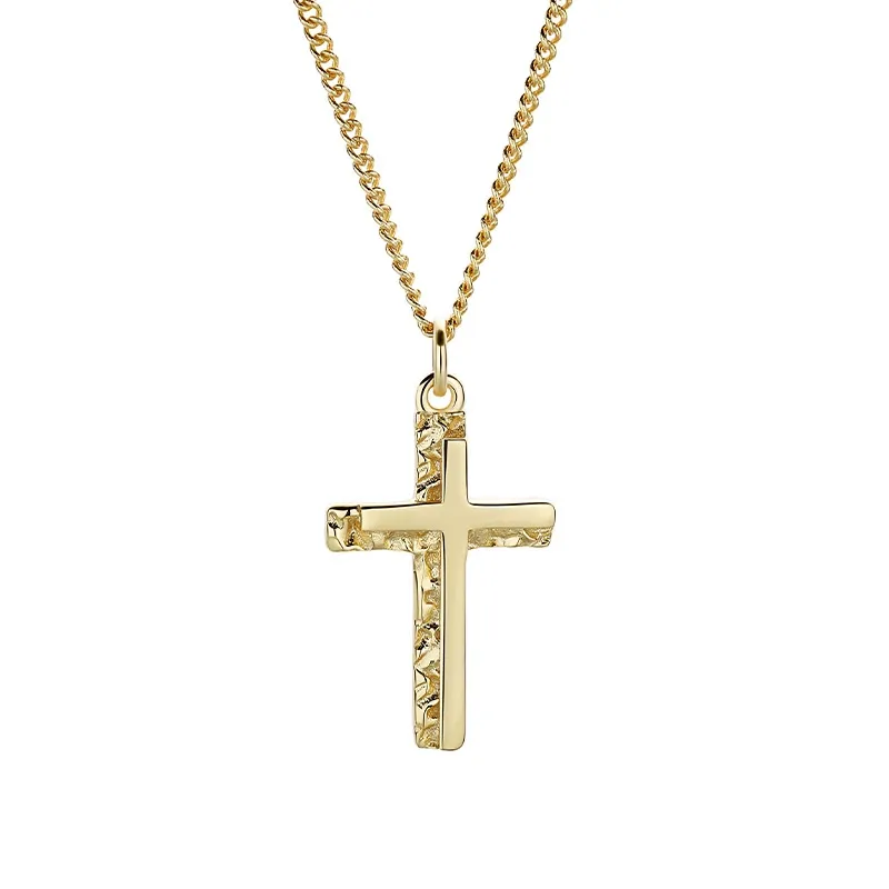 INS3147-Fiusem 14K Gold Plated Cross Necklace for Men, Mens Cross Necklaces with 3.5mm Chain and Stainless Steel Small Pendant, Cuban Chain 16-24 Inch
