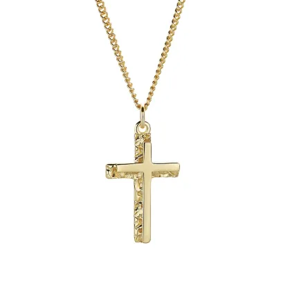INS3147-Fiusem 14K Gold Plated Cross Necklace for Men, Mens Cross Necklaces with 3.5mm Chain and Stainless Steel Small Pendant, Cuban Chain 16-24 Inch