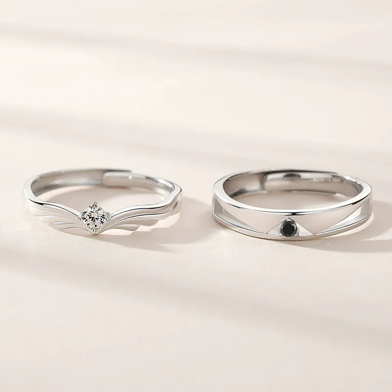 INS1042-Pink Angel Wings Heart Rings, Adjustable Opening Size Rings for Women, Angel Memorial Ring with Heart Gemstone, Promise Ring Best Birthday Gift Christmas Gifts