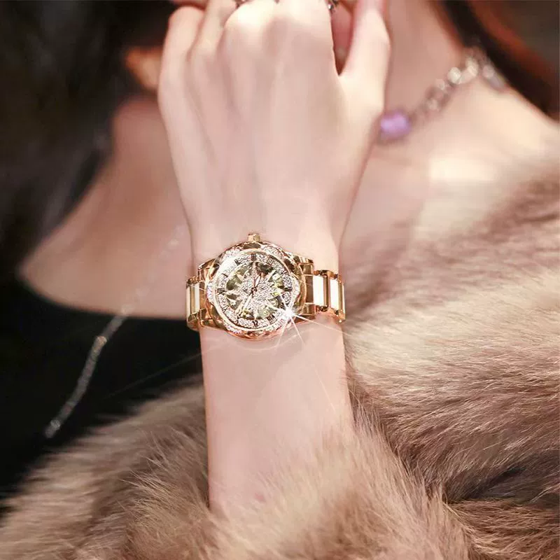 W-2056-OLEVS Women's Rose Gold Automatic Watches Skeleton Mechanical Self Winding Ladies Elegant Luxury Dress Butterfly Diamond White Ceramic Band Watch Gift
