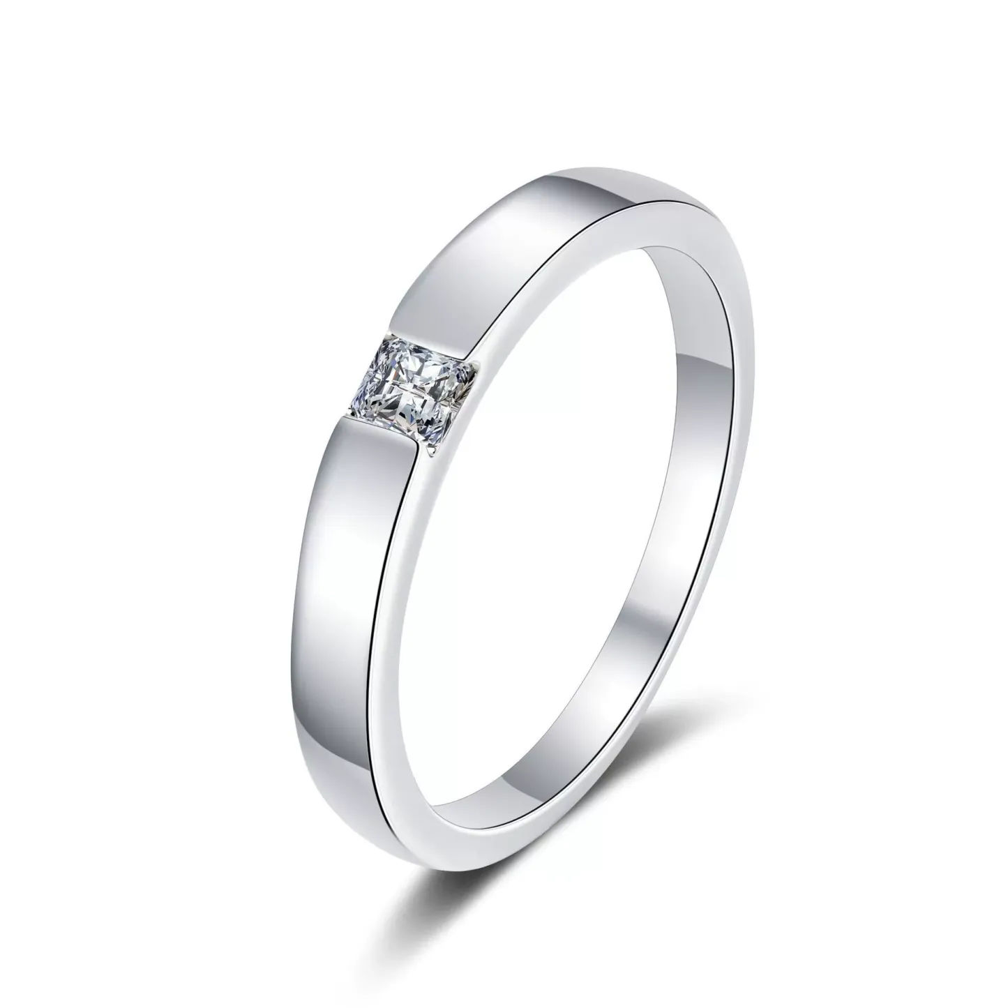 INS1184-StarGems 0.3ct Moissanite 925 Silver Platinum Plated Princess Cut Band Ring HB4456