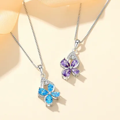 INS3102-Sterling Silver Amethyst and Diamond Lucky Four-Leaf Clover Pendant Necklace Gift for Mom