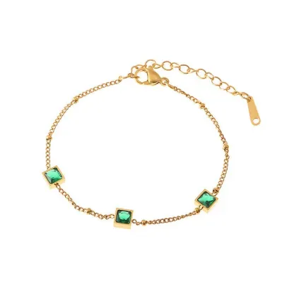 INS4036-Dazzling Women's 14K Yellow Gold Bracelet, Green Emerald Adjustable Design, Dainty Fashion Jewelry for Her