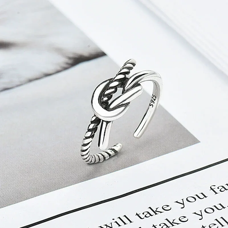 INS1210-Oxidized Infinity Love Knot Rope Loop Ring .925 Sterling Silver Band Sizes 3-12