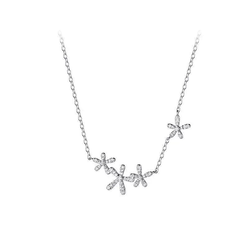 INS3096-Reffeer Solid 925 Sterling Silver Cubic Zirconia Flower Necklace Choker for Women Teen Girls Dainty Flower Pendant Necklace