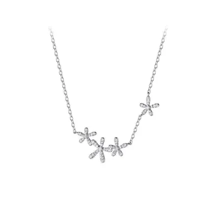 INS3096-Reffeer Solid 925 Sterling Silver Cubic Zirconia Flower Necklace Choker for Women Teen Girls Dainty Flower Pendant Necklace
