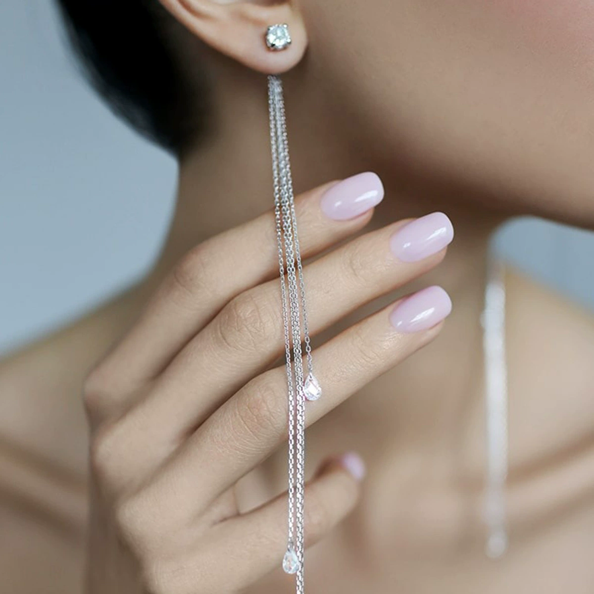 INS2382-S.Leaf 18Karat Gold Plated Chain Threader Earrings for Women Trendy 925 Sterling Silver Hypoallergenic Cubic Zirconia Dangle Chain Threader Double Piercing Pull Through Earrings Women