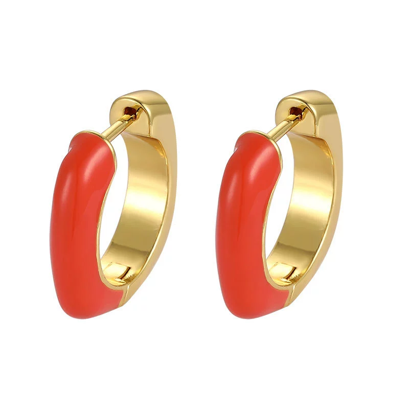 INS2252-Two Tone Enamel Hoop Earrings for Women C-Shaped Earrings Colorful Enamel Jewelry Mother's Day Gift for Mother Grandmother