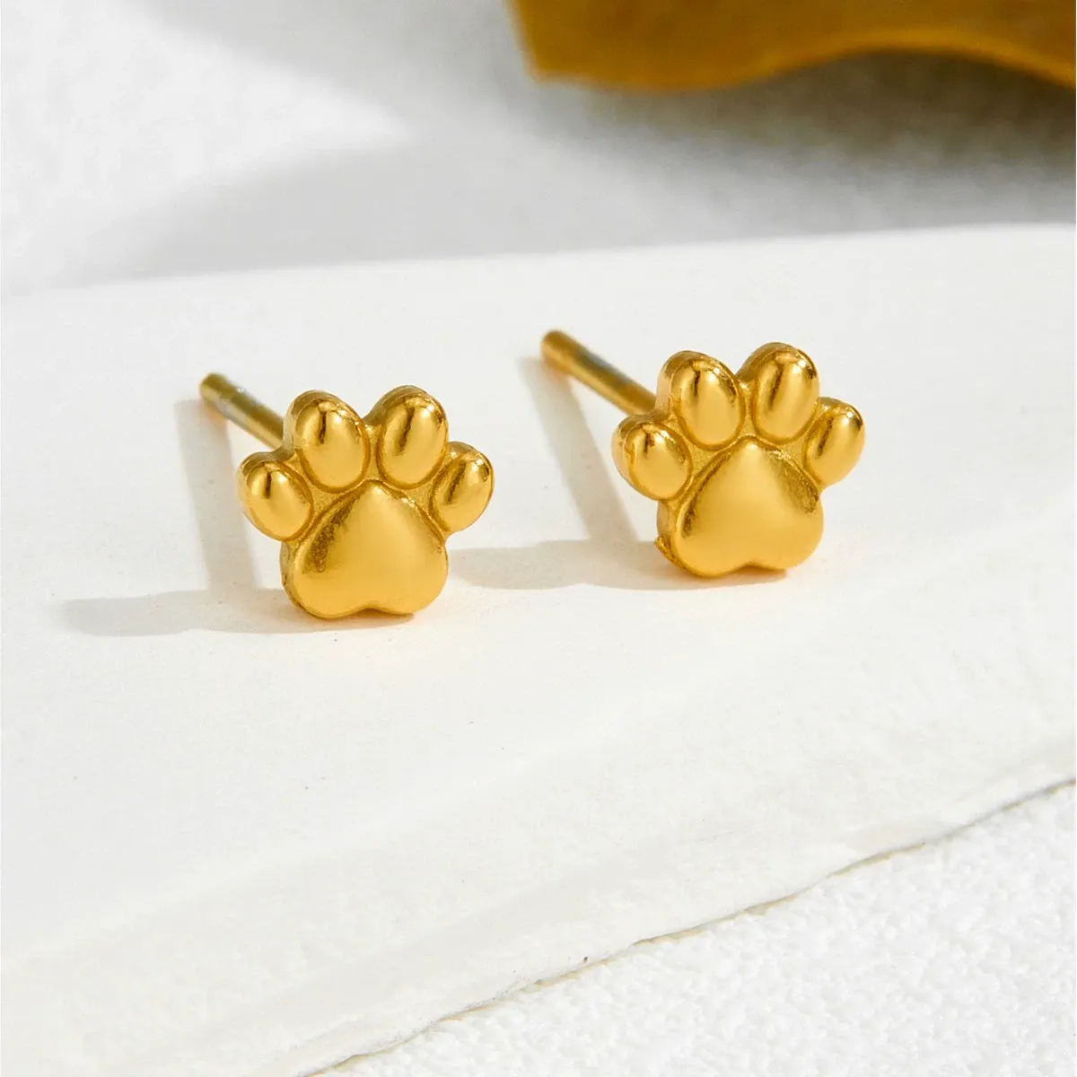 INS2184-Cute 20g Paw Dog Cat Print Screw Flat Back Small Stud Earrings for Women Teen Girls Simple Stainless Steel Silver Gold Plated Animal Cartilage Tragus Piercing Little Studs Hypoallergenic Fashion Jewelry Birthday Gift