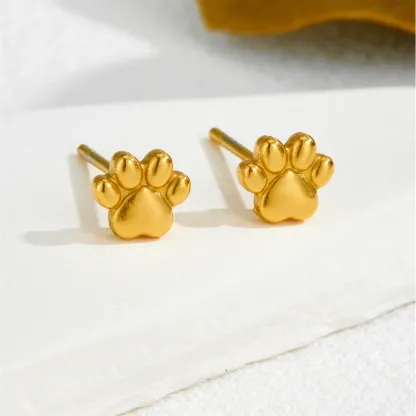 INS2184-Cute 20g Paw Dog Cat Print Screw Flat Back Small Stud Earrings for Women Teen Girls Simple Stainless Steel Silver Gold Plated Animal Cartilage Tragus Piercing Little Studs Hypoallergenic Fashion Jewelry Birthday Gift