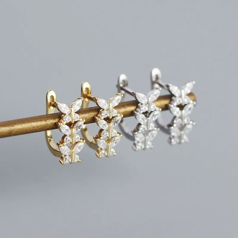 INS2317-Reffeer Solid 925 Sterling Silver CZ Leaf Hoop Earrings Huggie for Women Teen Girls Leaf Cartilage Hoop Earrings Helix Earrings-Gold