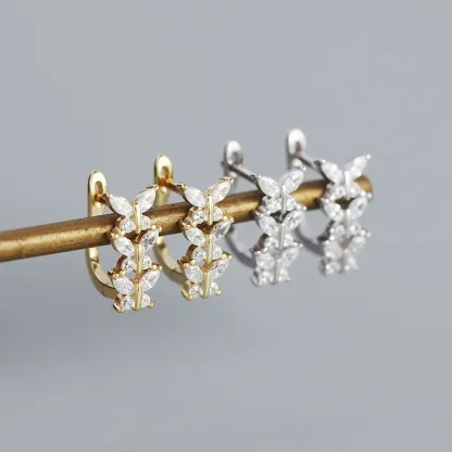 INS2317-Reffeer Solid 925 Sterling Silver CZ Leaf Hoop Earrings Huggie for Women Teen Girls Leaf Cartilage Hoop Earrings Helix Earrings-Gold