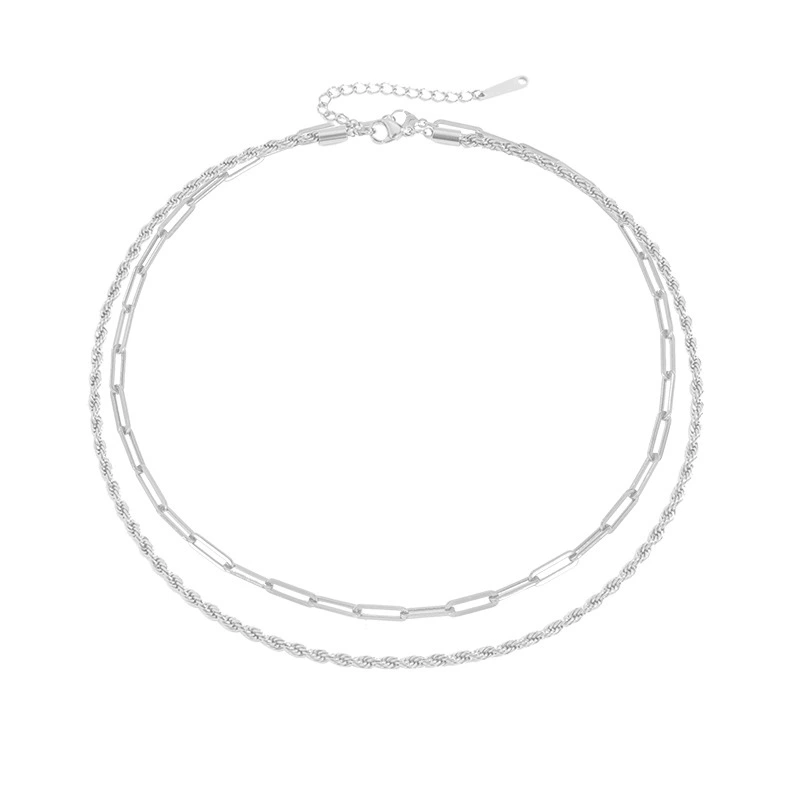 INS3005-Rhinelife - Layered Chain Necklace for Women – 18K Gold Plated Adjustable Double Chains, Hypoallergenic, Daily Stacking Jewelry