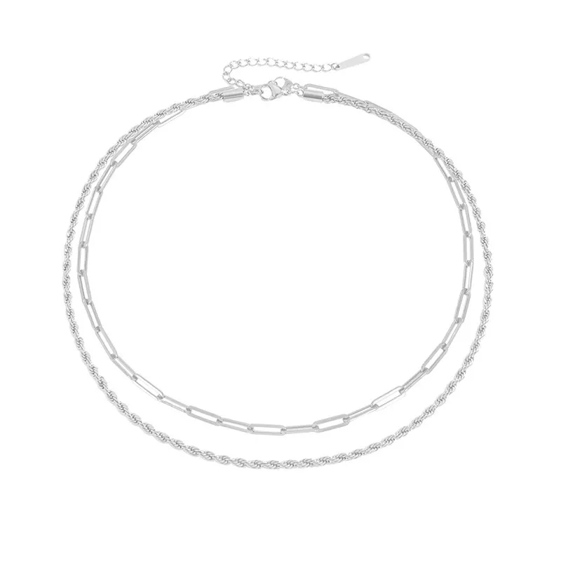 INS3005-Rhinelife - Layered Chain Necklace for Women – 18K Gold Plated Adjustable Double Chains, Hypoallergenic, Daily Stacking Jewelry