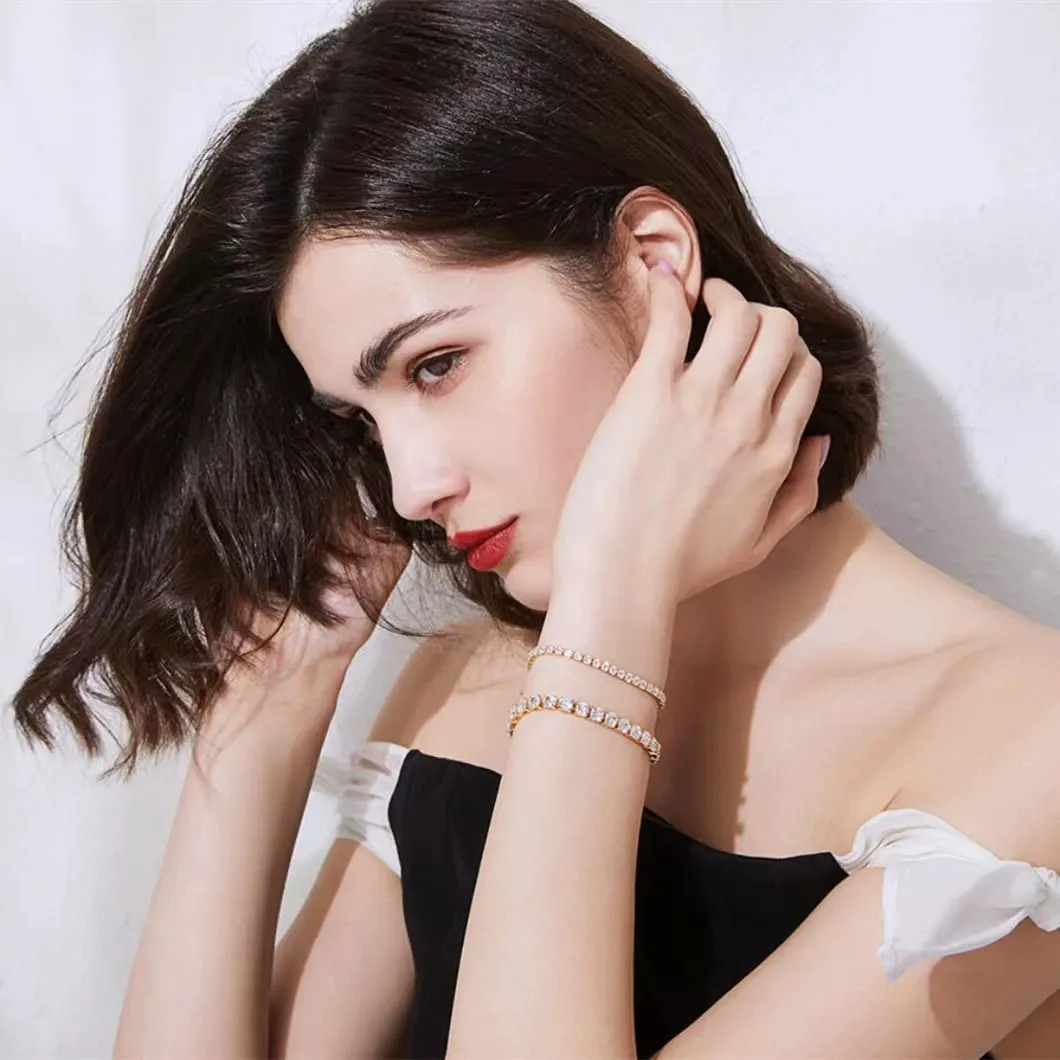 INS4017-PAVOI 14K Gold Plated 3mm Cubic Zirconia Classic Tennis Bracelet | Gold Bracelets for Women | Size 6.5-7.5 Inch