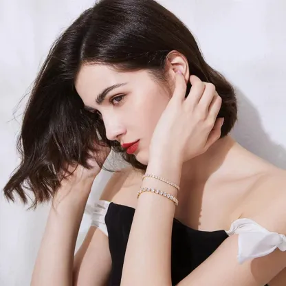 INS4017-PAVOI 14K Gold Plated 3mm Cubic Zirconia Classic Tennis Bracelet | Gold Bracelets for Women | Size 6.5-7.5 Inch