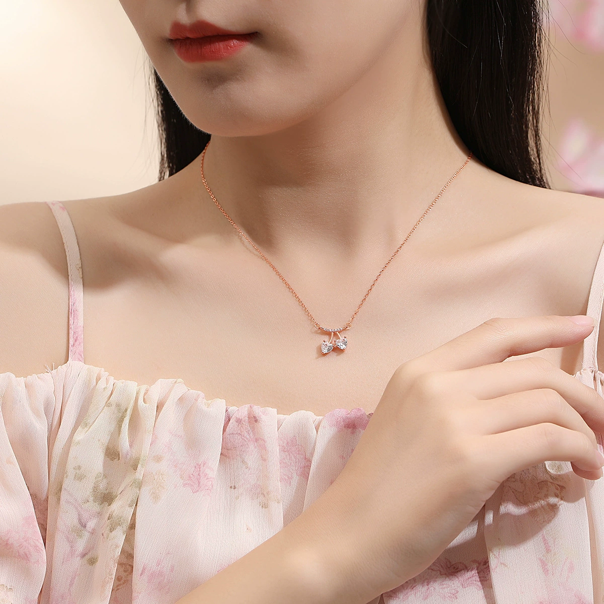 INS3221-Moissanite Pendant Necklace for Women, D Color VVS Clarity Lab Diamond Choker Necklace Sterling Silver Charm Necklaces with 18K White Gold Plated