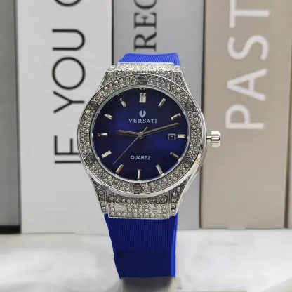 W-1015-Fashion Luxury Men's Women Gold Steel Strap Scale Rhinestone Calendar Quartz Watch Leisure Male Wristwatch Relogio Masculino-Men