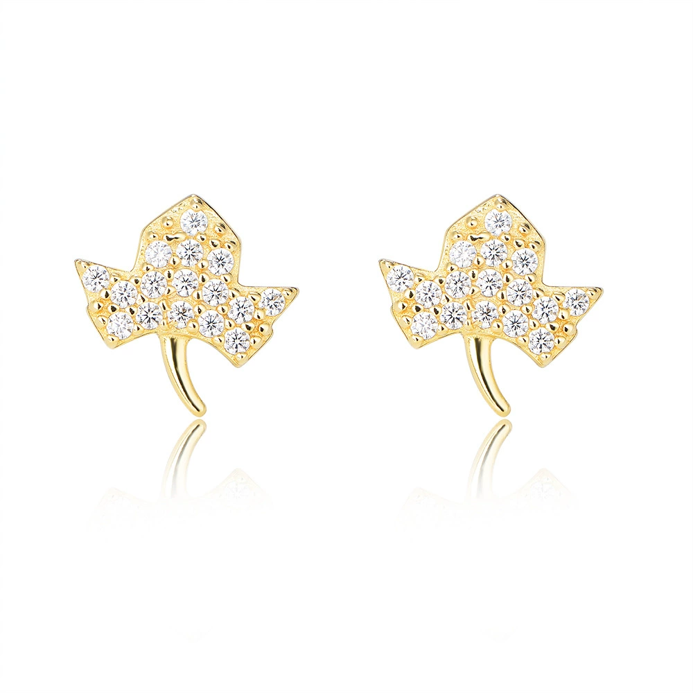INS2291-Gold Maple Leaf Tiny Stud Earrings for Women - 925 Sterling Silver Autumn Fall Leaves Cartilage Tragus Studs Earring 18K Gold Plated Cute Thanksgiving Jewelry for Daughter Hypoallergenic