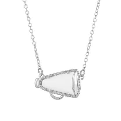 INS3210-Cheerleader Necklace White Triangle Pendant Necklace, Gold Chain, Crystal Accents, Cheerleader Style, Fashion Jewelry