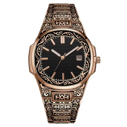 W-1017-" ONOLA Vintage Octagon Watch Mens w/ 42mm Awesome Engraved Watch Dial"-Men